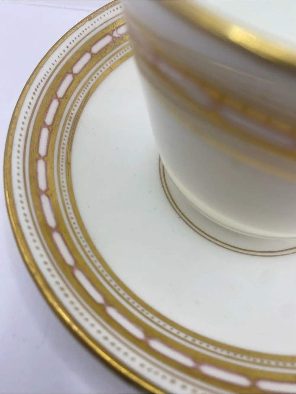 Antique Set Of 2 Cups & Sauces Porcelain With Gold Detail Marker Mark 6865/16